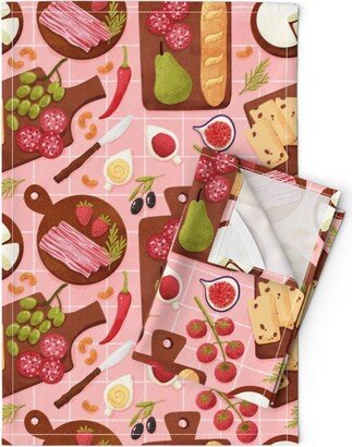 Meat & Cheese Tea Towels | Set Of 2 - Charcuterie Boards By Whimsical Brush Retro Food Kitchen Linen Cotton Spoonflower