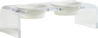 Hiddin Small Clear Double Bowl Pet Feeder With White Bowls