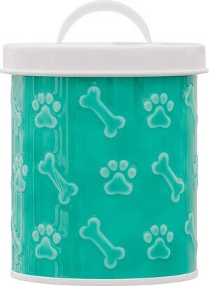 Amici Pet Akita Metal Canister, 90oz Capacity, Airtight Seal, Removable Lid, Metal Handle, Aqua Blue Color for Stylish Pet Food Storage