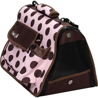 Casual Polka-Dotted Airline Approved Folding Zippered Collapsible Travel Pet Dog Carrier w/ Pouch