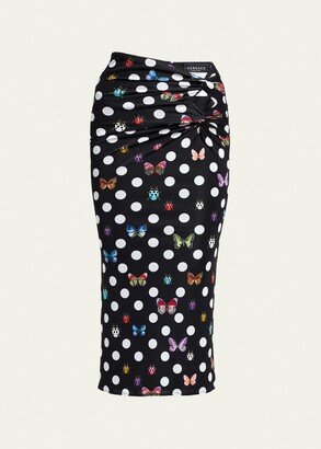 Printed Jersey Midi Skirt with Cutout Details