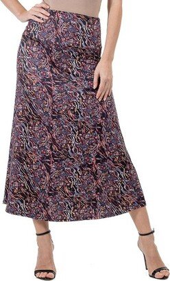 24seven Comfort Apparel 24seven Cofort Apparel Woens Abstract Floral A Line Maxi Skirt-Black Multi-M