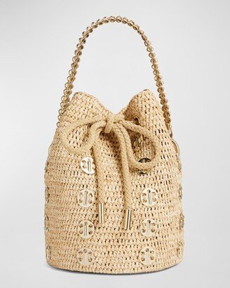 Rabanne Disc Raffia Bucket Bag