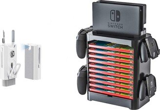 Bolt Axtion Game Storage Tower for Nintendo Switch - Nintendo Switch Game Holder Game Disk Rack and Controller Organizer with Cleaning Kit