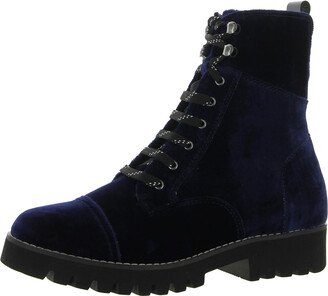 Ease Womens Velvet Patent Leather Trim Combat & Lace-up Boots