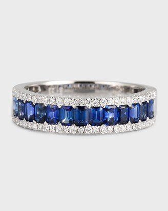 David Kord 18K White Gold Ring with Blue Sapphires and Diamonds, Size 6.5-AA