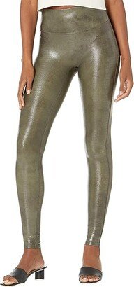 Faux Leather Croc Shine Leggings (Darkened Olive 1) Women's Clothing