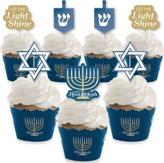 Big Dot of Happiness Happy Hanukkah - Cupcake Decoration - Chanukah Holiday Party Cupcake Wrappers and Treat Picks Kit - Set of 24