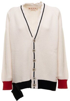 Distressed Logo Patch Knit Cardigan-AA