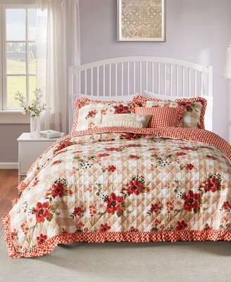 Wheatly Traditional Ruffled 3 Piece Quilt Set, Full/Queen