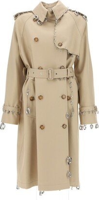 Chain-Link Piercing Gabardine Trench Coat