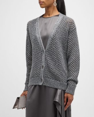 Cashmere Sequin Pointelle Knit Cardigan