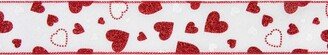 Northlight White and Red Glitter Hearts Valentine's Day Wired Craft Ribbon 2.5 x 10 Yards