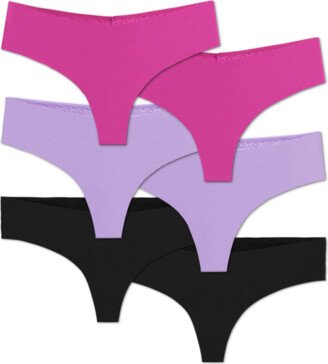 Women's No Show Thong Underwear 6-Pack - Purple Haze Mix - Small - Active No Show