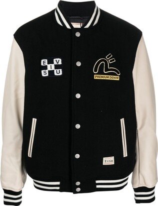 Daruma appliqué wool baseball jacket