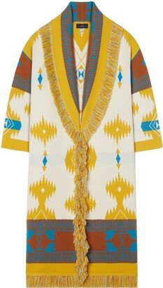 Icon jacquard fringed coat