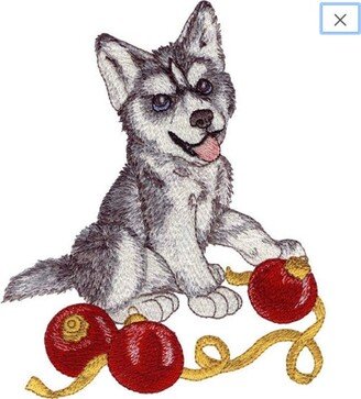 Christmas Ornaments Husky Embroidered Waffle Weave Hand/Dish Towel