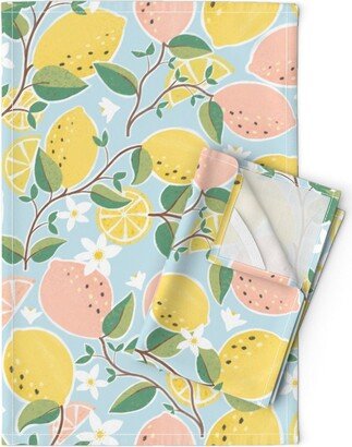 Pastel Citrus Tea Towels | Set Of 2 - Pink Lemonade By Lauren Faye Peachey Large Scale Modern Fruit Linen Cotton Spoonflower