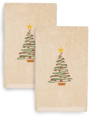 Christmas Tree Embroidered Turkish Cotton Luxury Hand Towels - Set of 2