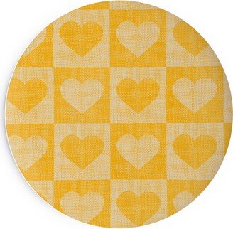 Salad Plates: Love Hearts Check - Yellow Salad Plate, Yellow