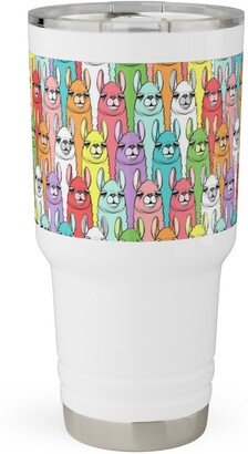 Travel Mugs: Rainbow Llamas - Multi Travel Tumbler, 30Oz, Multicolor