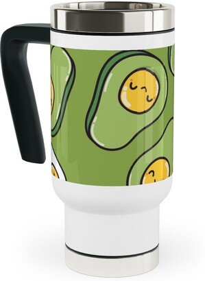 Travel Mugs: Cute Egg And Avocado - Green Travel Mug With Handle, 17Oz, Green