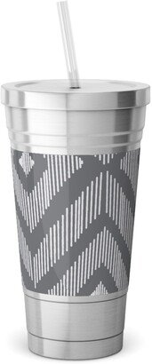 Travel Mugs: Ikat Stainless Tumbler With Straw, 18Oz, Gray