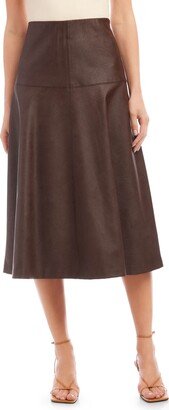 Faux Leather A-Line Midi Skirt