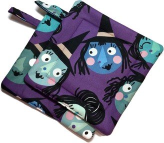 Quilted Pot Holders Set Of 2 Witches, Alexander Henry, Purple