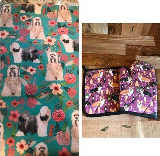 Tibetan Terrier Themed Insulated/Quilted Pot Holder & Oven Mitt Set/Individual, Made To Order