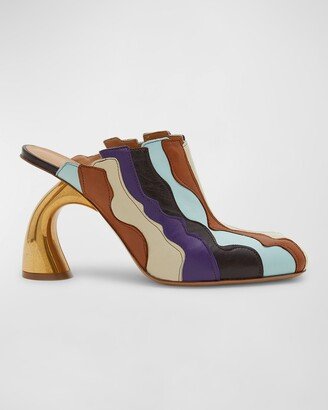 Patchwork Colorblock Metallic-Heel Mules