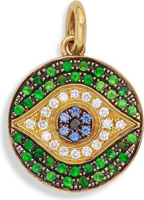 Mini Dawn Tsavorite and Sapphire Evil Eye Yellow Gold Charm