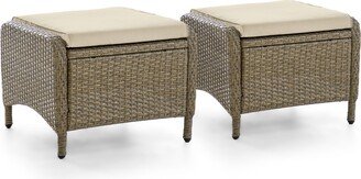 2 Piece Outdoor Resin Wicker Ottomans with Cushions