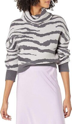 Women's Turtle Neck Sweater with Slit (Mixed Grey) Women's Sweater