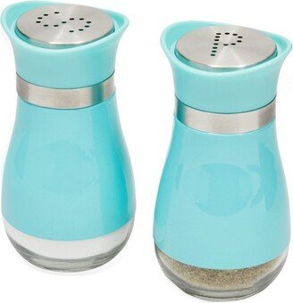 Juvale 2 Pack Stainless Steel Salt and Pepper Shakers Refillable Dispenser Set with Glass Bottom, Teal, 4 Oz