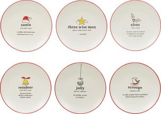 Christmas Fun Red Sayings 8.5 Dessert Plates, Set of 6 Assorted Designs, Multicolor