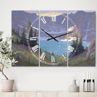 Designart 'Iceberg Lake' Large Traditional Wall Clock - 3 Panels - 36 in. wide x 28 in. high - 3 Panels