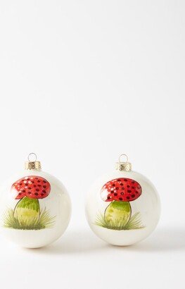 Set Of Two Mushroom-print Ceramic Baubles