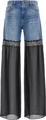 Hybrid Tulle-Panel Straight-Leg Jeans