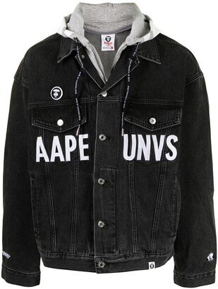 Logo-Print Hooded Denim Jacket-AA