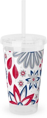 Travel Mugs: Bohemian Fields - Red, White And Blue Acrylic Tumbler With Straw, 16Oz, Red