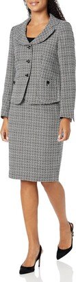 NIPON BOUTIQUE Women's Tweed 3 Button Patch Pocket Jacket/Skirt Suit Grey Multi