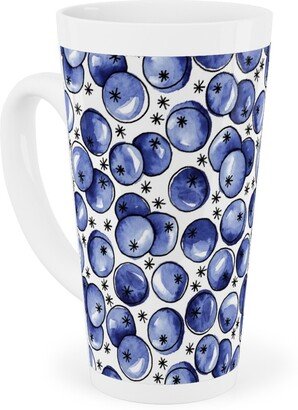 Mugs: Watercolor Blueberries Tall Latte Mug, 17Oz, Blue