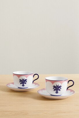 Aquazzura Casa - Jaipur Set Of Two Ceramic Tea Cups And Saucers - Pink