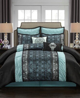 Nanshing Arabesque 8-Piece Comforter Set, Black/Blue, California King - Black/blue