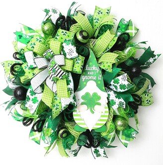 st Patrick's Welcome Wreath, Shamrock Pat's Day Decor, Gnome Leprechaun Wreath