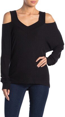 GO COUTURE V-Neck Cold Shoulder Hacci Sweater