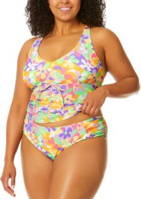 Salt + Cove Salt Cove Trendy Plus Size Dazy Daisy Cinch Front X Back Tankini Top Bikini Bottoms Created For Macys