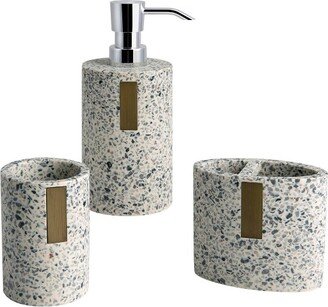 3pc Lerrazzo Lotion Pump/Toothbrush Holder/Tumbler Set Gray/Natural - Allure Home Creations