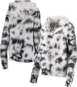 Women's Black New Orleans Saints Tie Dye Fleece Full-Zip Hoodie